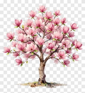 Colorful Magnolia Tree In Bloom PNG