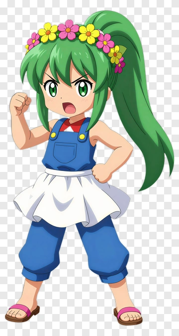 Cartoon Girl With Green Hair And Flower Crown PNG