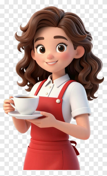 3D Waitress Holding A Coffee Cup PNG