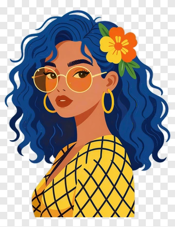 Stylish Woman With Blue Hair And Sunglasses PNG