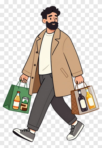 Man Carrying Grocery Bags PNG