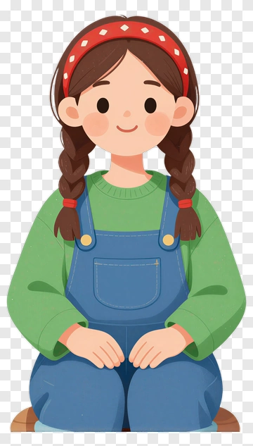 Cartoon Girl Sitting With Braided Hair PNG