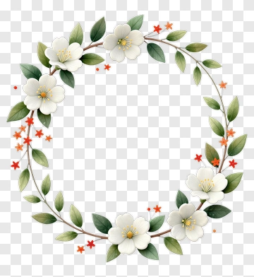 Floral Wreath With White Flowers And Green Leaves PNG