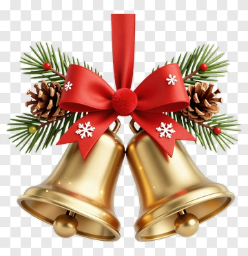 Christmas Bells With Pine And Ribbon PNG