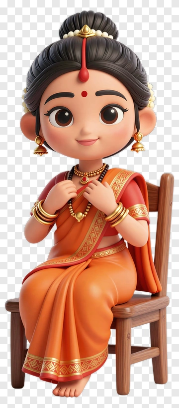 Cartoon Girl In Traditional Indian Attire PNG