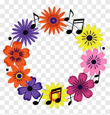 Colorful Floral Wreath With Musical Notes PNG