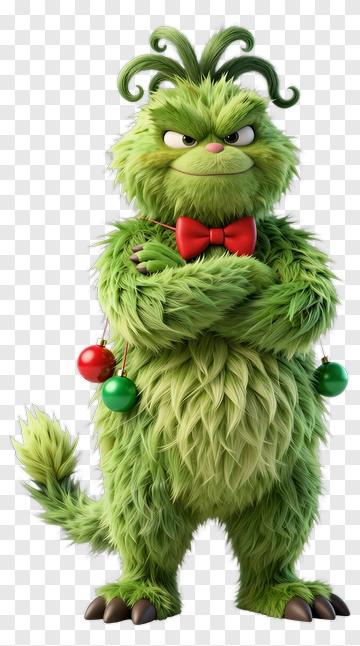 Cartoon Grinch Character With Christmas Ornaments PNG