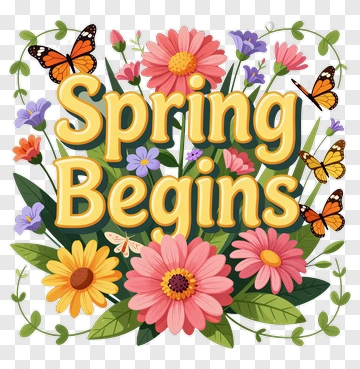Spring Begins With Colorful Flowers And Butterflies PNG
