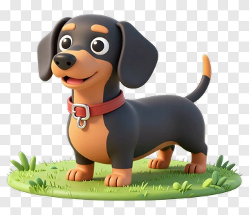 Cartoon Dachshund Standing On Grass PNG