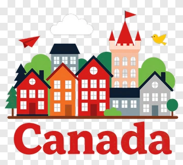 Colorful Canada Illustration With Houses And Paper Airplane PNG