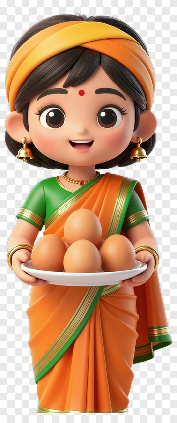 Cartoon Woman Holding A Plate Of Eggs PNG