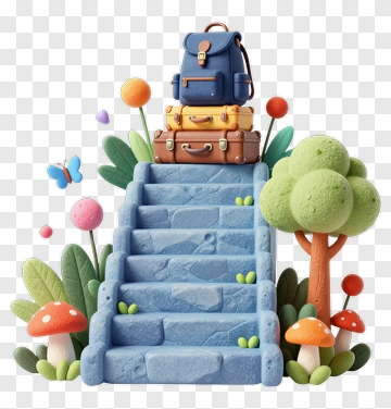 Colorful Stairs With Luggage And Backpack PNG