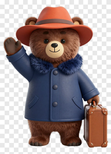Cartoon Bear With Suitcase And Hat PNG