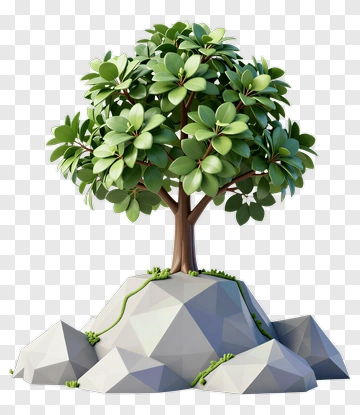 3D Tree On Geometric Rock PNG