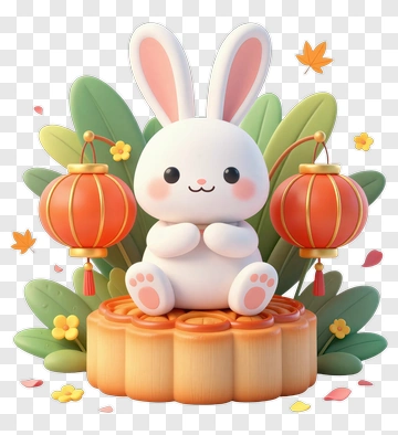 Cute Rabbit With Lanterns On A Mooncake PNG