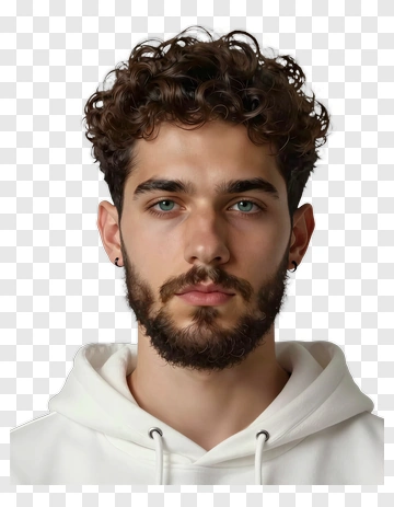 Young Man With Curly Hair And Beard PNG