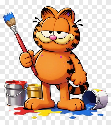 Cartoon Cat Holding A Paintbrush PNG