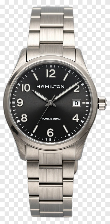 Hamilton Watch With Black Dial And Silver Bracelet PNG