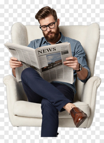 Man Reading Newspaper In A Chair PNG