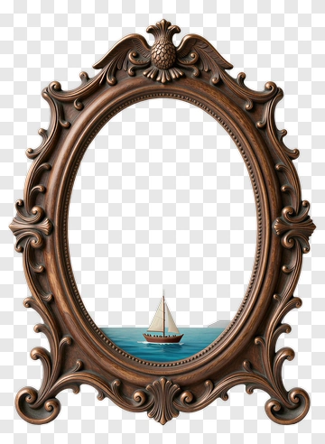 Ornate Frame With Sailing Boat In Water PNG