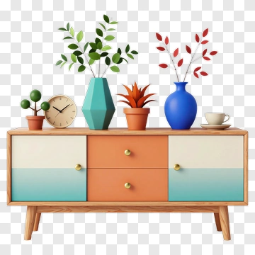 Colorful Furniture With Plants And Decorative Items PNG