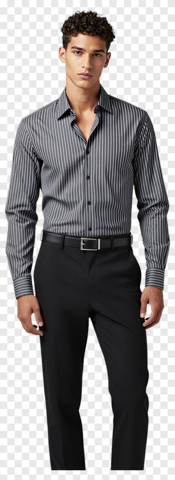 Man In Striped Dress Shirt And Black Pants PNG