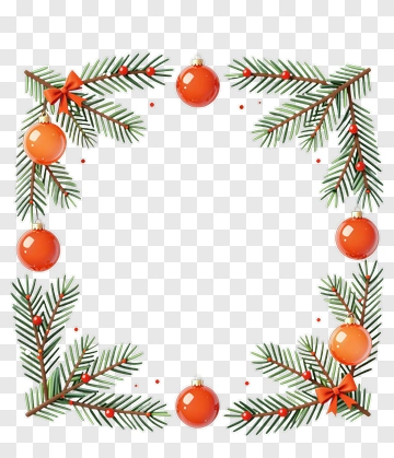 Christmas Frame With Ornaments And Pine Branches PNG