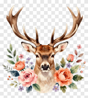 Deer Surrounded By Colorful Flowers PNG