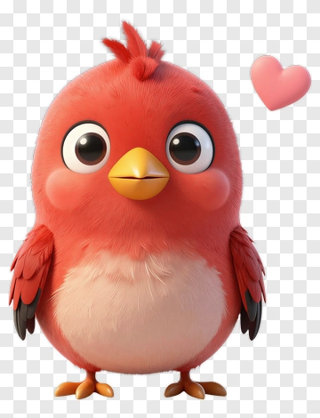 Cartoon Red Bird With Heart PNG