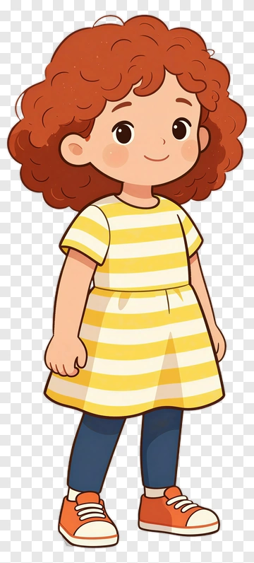 Cartoon Girl In Yellow Striped Dress PNG