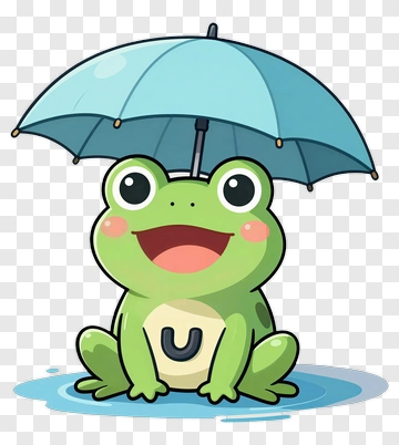 Cartoon Frog Sitting Under An Umbrella PNG