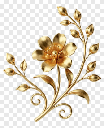 Golden Flower With Leaves PNG
