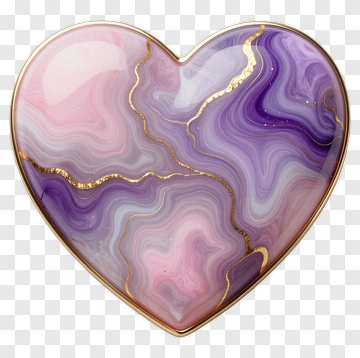 Heart-Shaped Agate Stone With Purple And Pink Swirls PNG