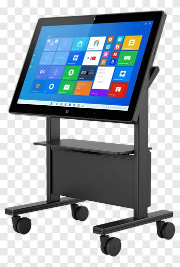 Interactive Touchscreen Display On Rolling Stand PNG