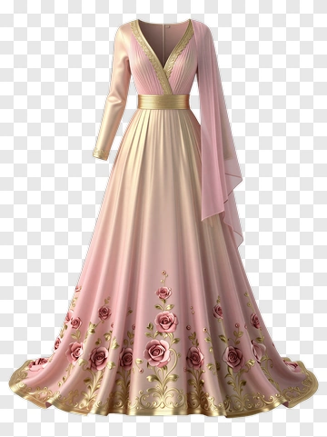 Elegant Pink Dress With Floral Embroidery PNG