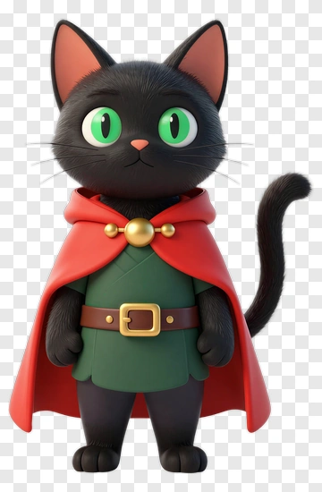 3D Cartoon Cat In A Red Cape PNG