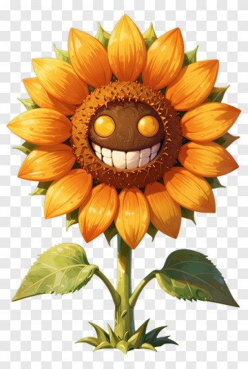 Cartoon Sunflower With A Smiling Face PNG