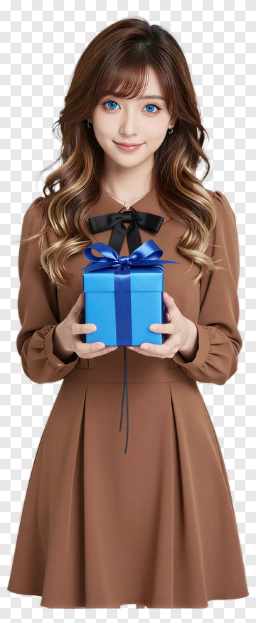 Woman Holding A Blue Gift Box PNG