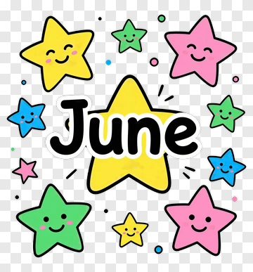 Colorful June Stars With Smiling Faces PNG