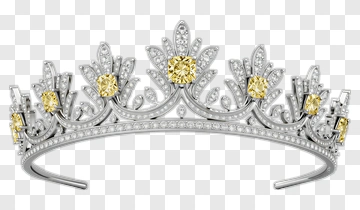 Elegant Silver Tiara With Yellow And Clear Gems PNG