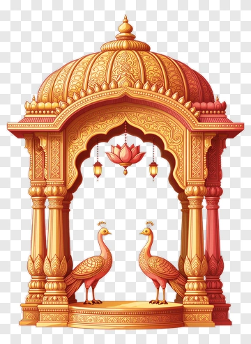 Ornate Indian Pavilion With Peacocks PNG