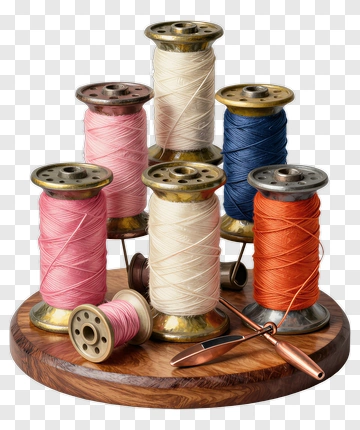 Spools Of Thread On A Wooden Base PNG