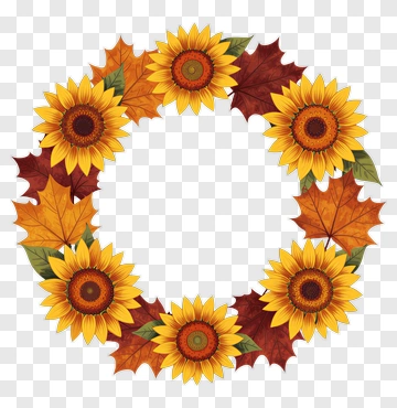 Sunflower And Autumn Leaf Wreath PNG