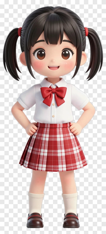 Cartoon Schoolgirl In A Red Plaid Skirt PNG