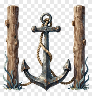 Rusty Anchor Surrounded By Wooden Posts PNG
