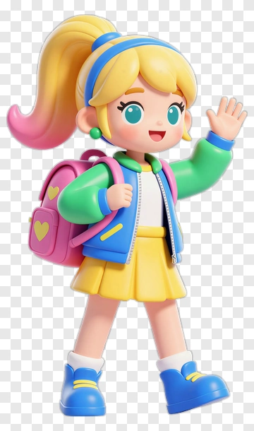 Cartoon Girl Waving With A Backpack PNG