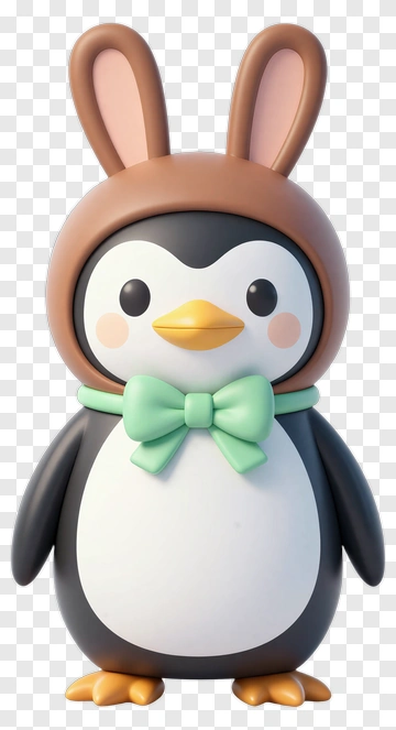 Cartoon Penguin Wearing Bunny Ears PNG