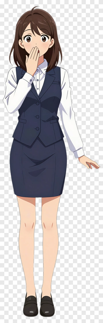 Anime Woman In Business Attire With Surprised Expression PNG