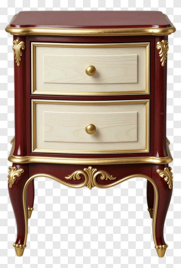 Elegant Nightstand With Two Drawers PNG