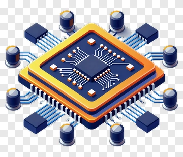 3D Microchip With Circuit Connections PNG